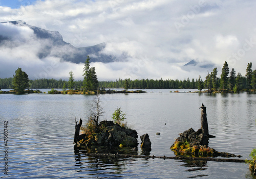 Volcanic lake Bursagay-Nur in the Eastern Sayan Mountains