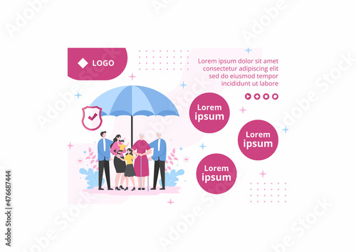 Life Insurance Brochure Template Flat Design Illustration Editable of Square Background Suitable for Social media, Greeting Card or Web Internet Ads