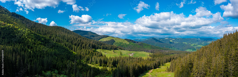 Obraz premium Mighty mountains in Ukraine. Summer Chornohora mountain ridge view from Vesnjarka plateau (Carpathian, Ukraine).