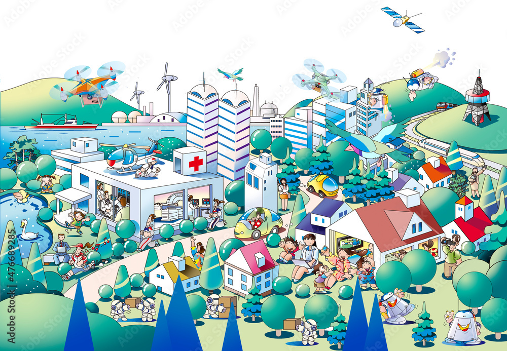 賑やかで楽しい近未来都市の風景イラスト Stock Illustration Adobe Stock 賑やかで楽しい近未来都市の風景イラスト Stock Illustration Adobe Stock