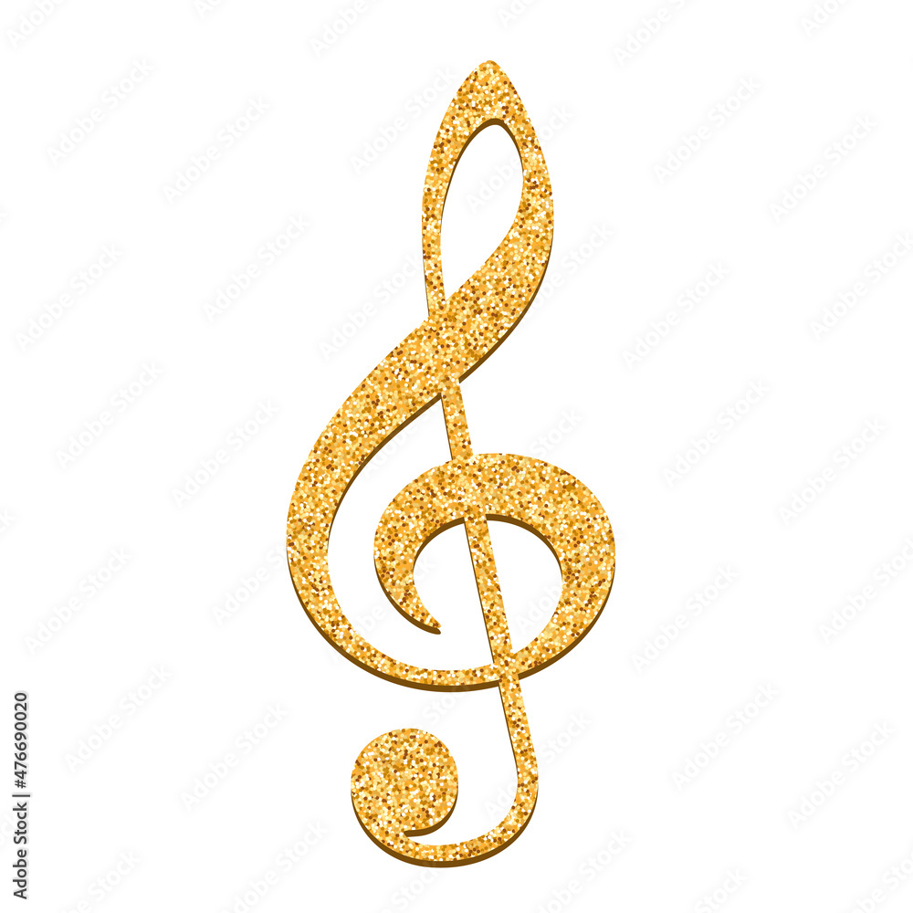 Obraz premium Sparkle shiny golden treble clef. Glitter Music violin clef sign.