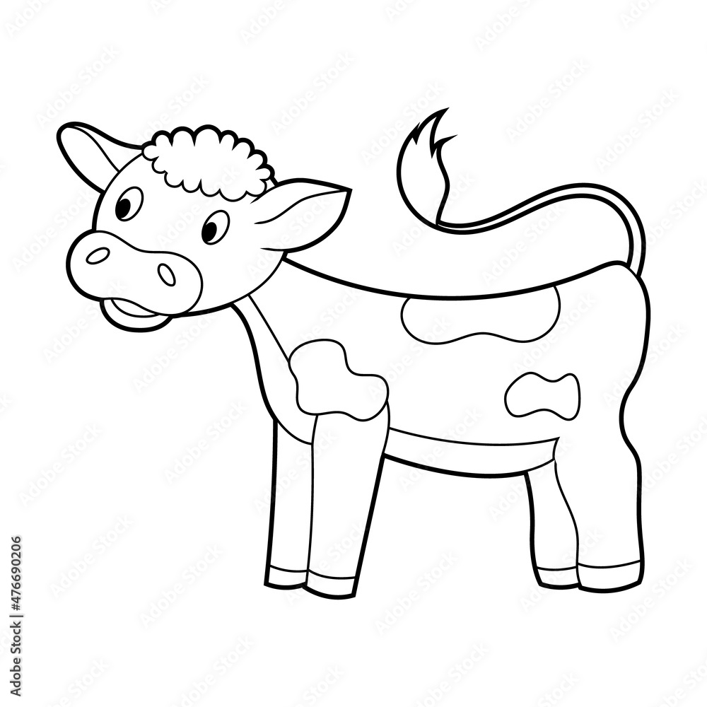 Fototapeta premium Coloring book for kids. An agricultural animal is a cow. Vector isolated on a white background