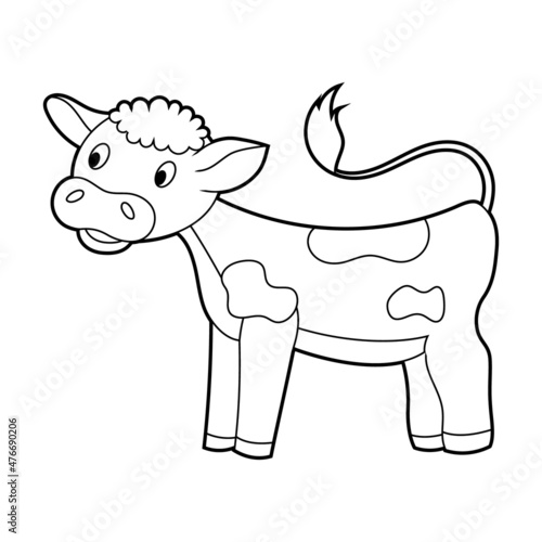 Coloring book for kids. An agricultural animal is a cow. Vector isolated on a white background