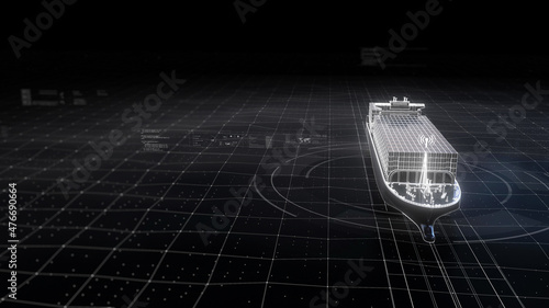 3D rendering holographic ocean freight.Technology holographic style logistics transportation background.PPT,banner,poster background illustration photo