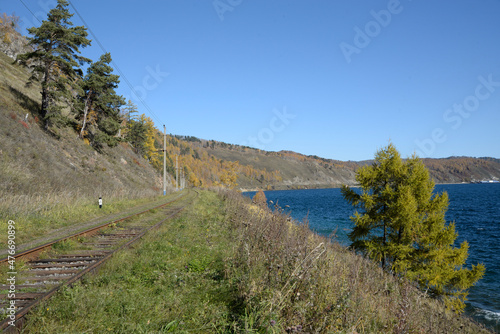 Autumn on Circum-Baikal railroad near lake Baikal