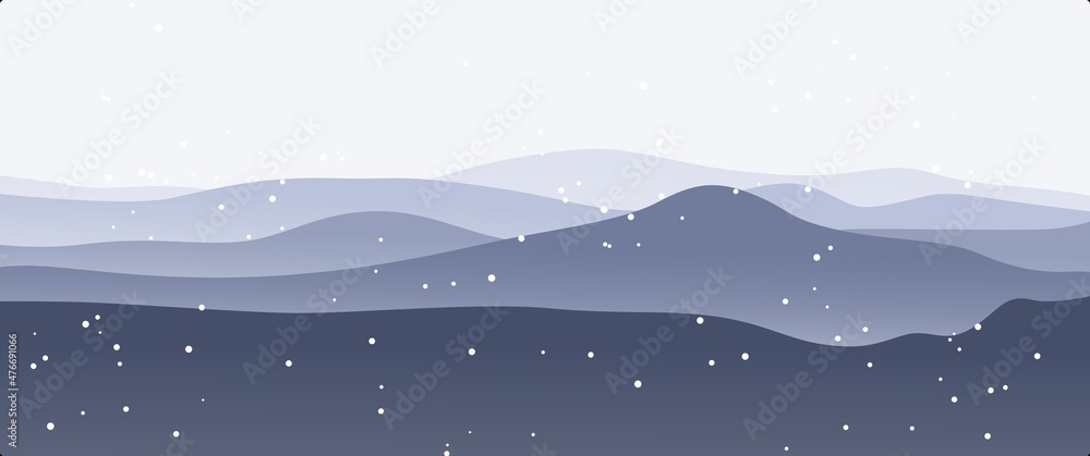 Snow covered mountain in winter season landscape vector design illustration can be used for background, desktop background, wallpaper, illustration, banner, nature landscape illustration.