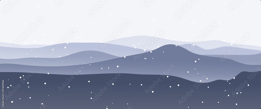 Obraz premium Snow covered mountain in winter season landscape vector design illustration can be used for background, desktop background, wallpaper, illustration, banner, nature landscape illustration.