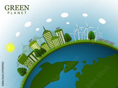 A green city. Vector illustration.