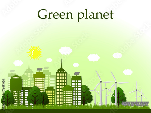 A green city. Vector illustration.