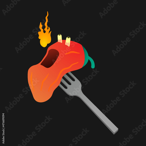 Vector toon of ghost pepper stabbing by fork