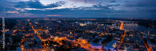 Aerial night view of the the Kyiv city center at night. Top view near the Independence Maidan at Kiev, Ukraine. © Aerial Film Studio