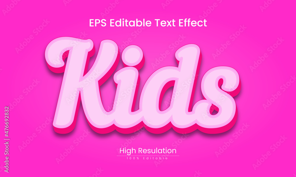 Kids 3d text effect with pink color