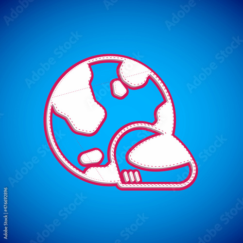 White Racing helmet icon isolated on blue background. Extreme sport. Sport equipment. Vector