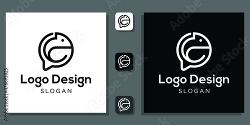 logo design chameleon combination symbol chat with app template