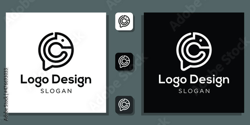 logo design chameleon combination symbol chat with app template