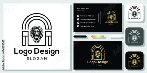 logo design royal gate architecture, entrance, old, ancient, stone, background, history with business card template 