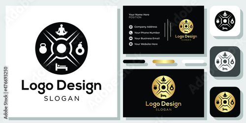 Plate Fitness Routine Lifestyle Healthy Logo With Business Card Template 