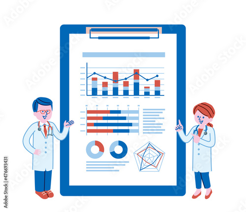 グラフが書かれているバインダーと医者のイラスト