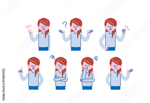 女性の表情イラストセット