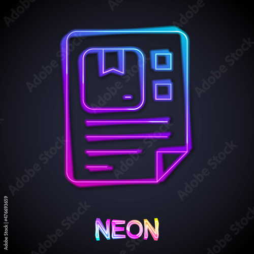 Glowing neon line Waybill icon isolated on black background. Vector