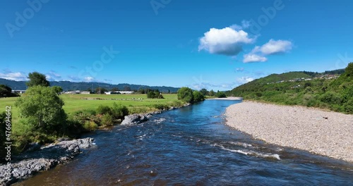 Aerial close over Hutt River and Poets Park - Upper Hutt New Zealand photo