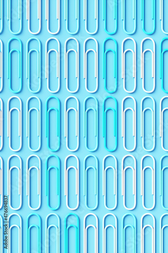 Pop art paper clips on a blue background. 3d rendering illustration.