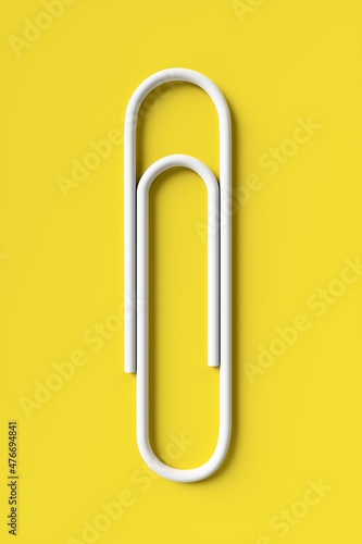 Paper clip on a yellow background. 3d rendering illustration.
