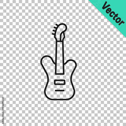 Black line Electric bass guitar icon isolated on transparent background. Vector