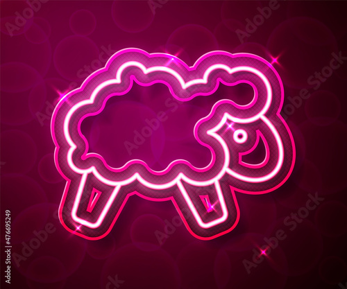 Glowing neon line Sheep icon isolated on red background. Counting sheep to fall asleep. Vector