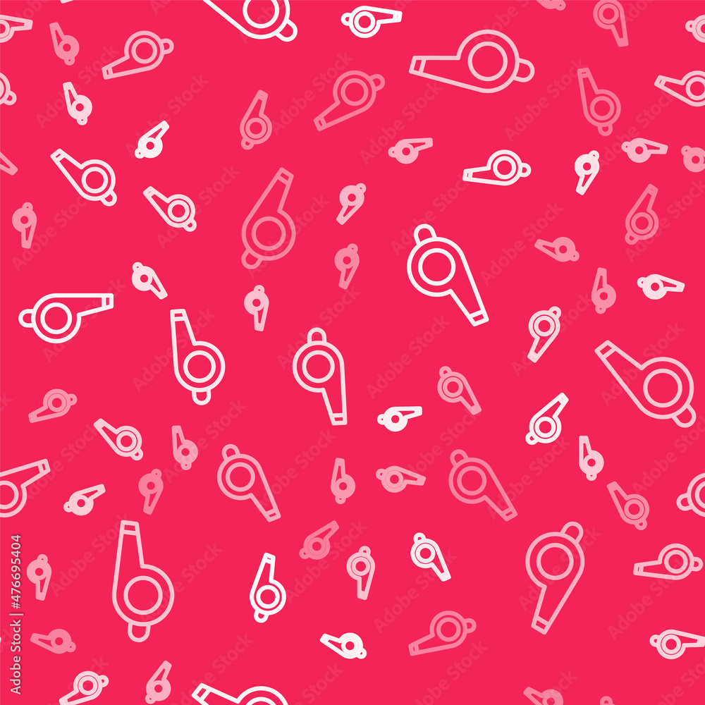 White line Whistle icon isolated seamless pattern on red background. Referee symbol. Fitness and sport sign. Vector White line Whistle icon isolated seamless pattern on red background. Referee symbol. Fitness and sport sign. Vector