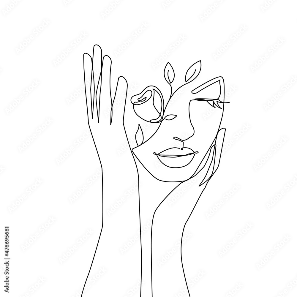 Female Floral Head Line Art Drawing. Flower Head Woman Line Drawing for Wall Art, Print, Poster, Social Media. Flower Woman Minimalist Art. Vector EPS 10 Female Floral Head Line Art Drawing. Flower Head Woman Line Drawing for Wall Art, Print, Poster, Social Media. Flower Woman Minimalist Art. Vector EPS 10