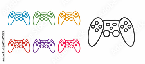 Set line Gamepad icon isolated on white background. Game controller. Set icons colorful. Vector