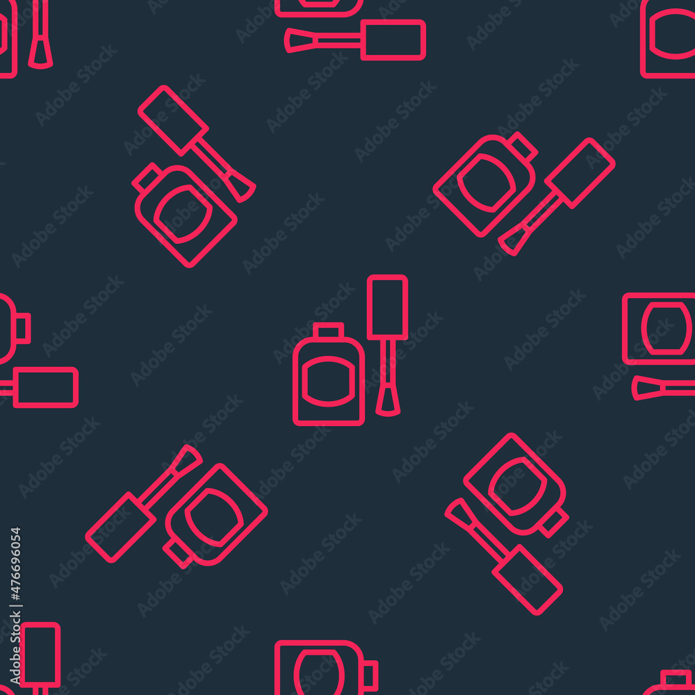 Red line Bottle of nail polish icon isolated seamless pattern on black background. Vector Red line Bottle of nail polish icon isolated seamless pattern on black background. Vector
