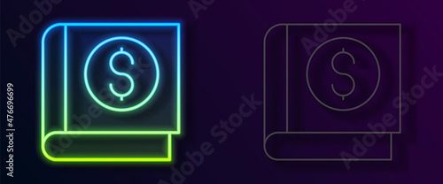 Glowing neon line Financial book icon isolated on black background. Vector