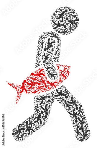 Vector fish robber icon composition. Fish robber collage is designed of randomized recursive fish robber pictograms. Recursive composition of fish robber icon.