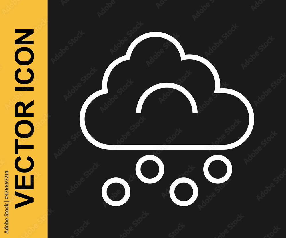 White line Hail cloud icon isolated on black background. Vector White line Hail cloud icon isolated on black background. Vector