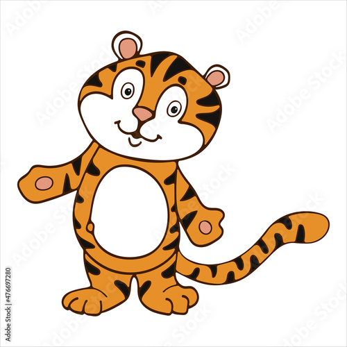 Fototapeta Naklejka Na Ścianę i Meble -  Cute Tiger Hand-drawn vector illustration. Flat Cartoon style.