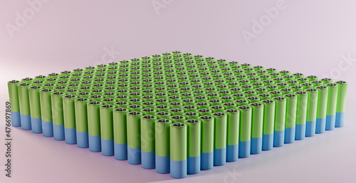 group of alkaline batteries. 3D illustration