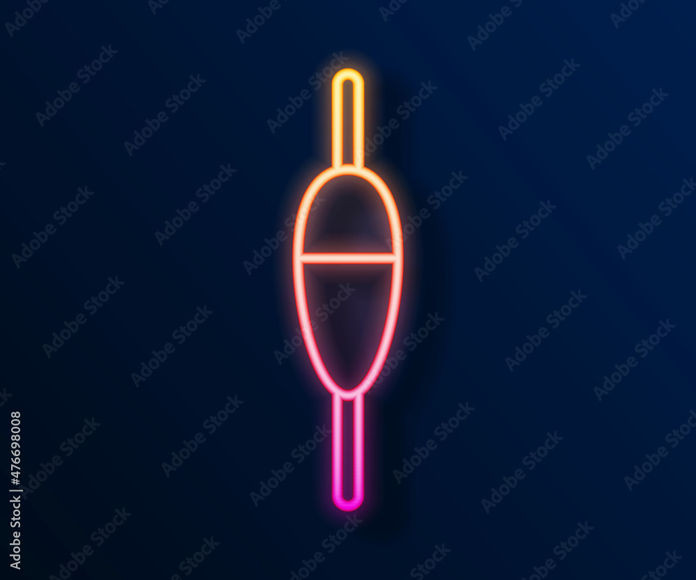 Glowing neon line Fishing float icon isolated on black background. Fishing tackle. Vector