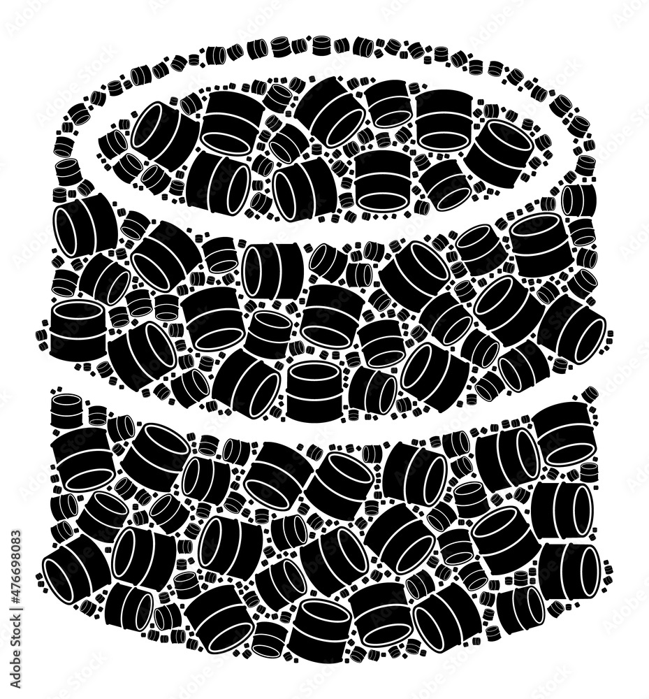 Vector oil barrel icon collage. Oil barrel collage is designed of repeating recursive oil barrel icons. Fractal collage of oil barrel icon. Vector oil barrel icon collage. Oil barrel collage is designed of repeating recursive oil barrel icons. Fractal collage of oil barrel icon.
