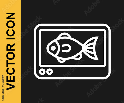 White line Fish finder echo sounder icon isolated on black background. Electronic equipment for fishing. Vector