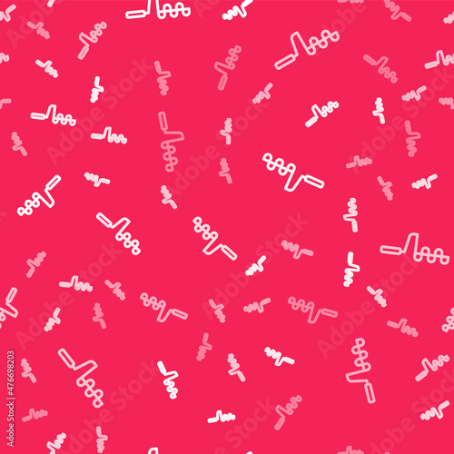 White line Hand ice drill for winter fishing icon isolated seamless pattern on red background. Vector