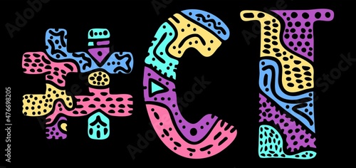 CT Hashtag. Multicolored bright isolate curves doodle letters. Hashtag #CT is abbreviation for the US American state Connecticut for social network, web resources, mobile apps.