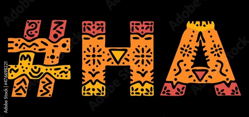 HA Hashtag. Multicolored bright isolate curves doodle letters. Hashtag #HA is abbreviation for the US American Hawaii for social network, web resources, mobile apps.