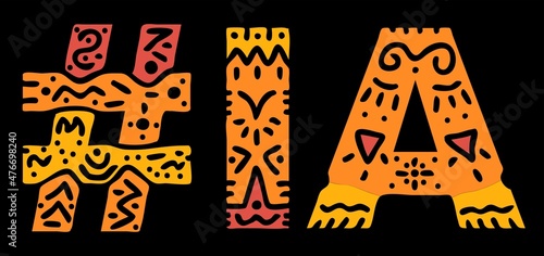 IA Hashtag. Multicolored bright isolate curves doodle letters. Hashtag #IA is abbreviation for the US American state Iowa for social network, web resources, mobile apps.