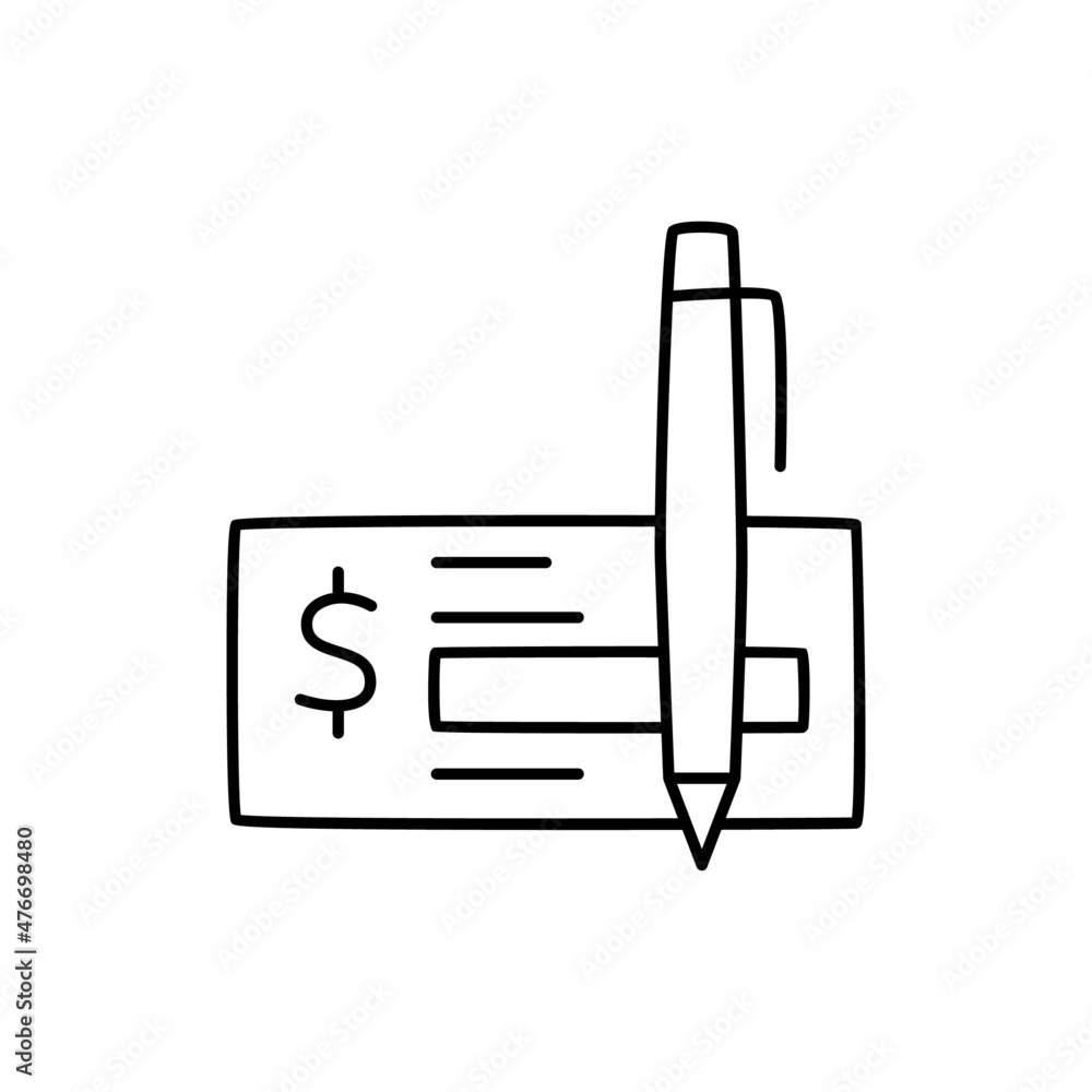 Payment Check Icon in black line style icon, style isolated on white background Payment Check Icon in black line style icon, style isolated on white background