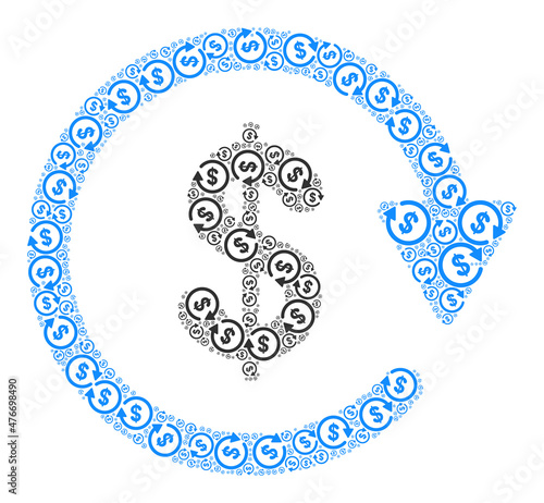 Vector dollar pay again icon mosaic. Dollar pay again mosaic is created of random recursive dollar pay again icons. Recursive mosaic of dollar pay again icon.