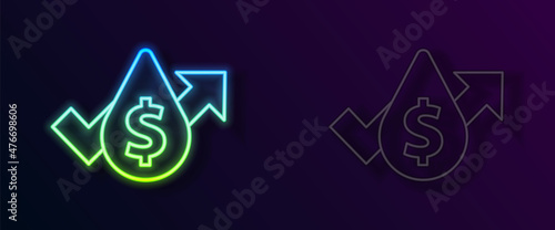 Glowing neon line Oil price increase icon isolated on black background. Oil industry crisis concept. Vector