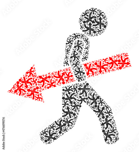 Vector arrow delivery man icon mosaic. Arrow delivery man mosaic is organized of randomized recursive arrow delivery man icons. Recursive collage from arrow delivery man icon.