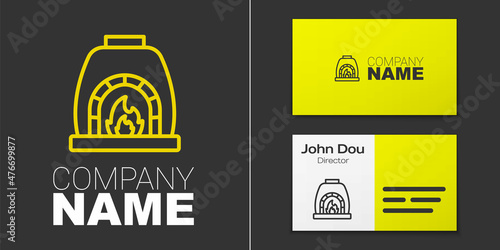 Logotype line Blacksmith oven icon isolated on grey background. Logo design template element. Vector